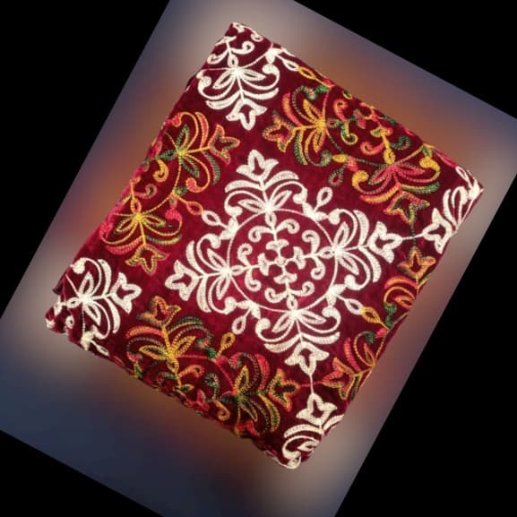 Red Velvet Women Winter Shawl with Embroidery
