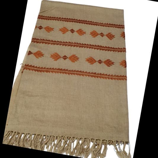 Swati Handmade Light Brown Premium Winter Woolen Embroidered Shawl For Wome