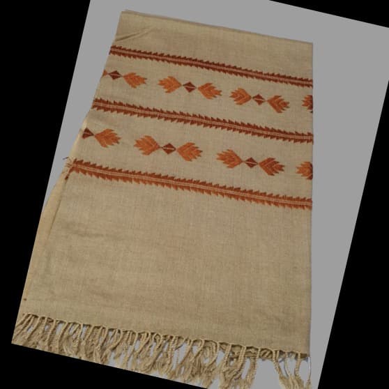 Swati Handmade Light Brown Premium Winter Woolen Embroidered Shawl For Wome
