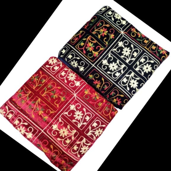 Swati Handmade Black Velvet Embroidered Winter Shawl For Women