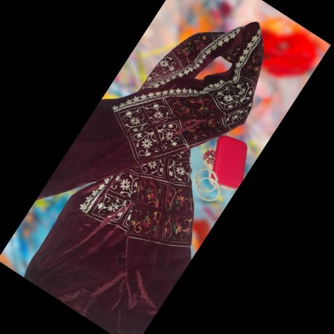 Red Velvet Women Winter Shawl with Embroidery