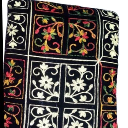 Swati Handmade Black Velvet Embroidered Winter Shawl For Women