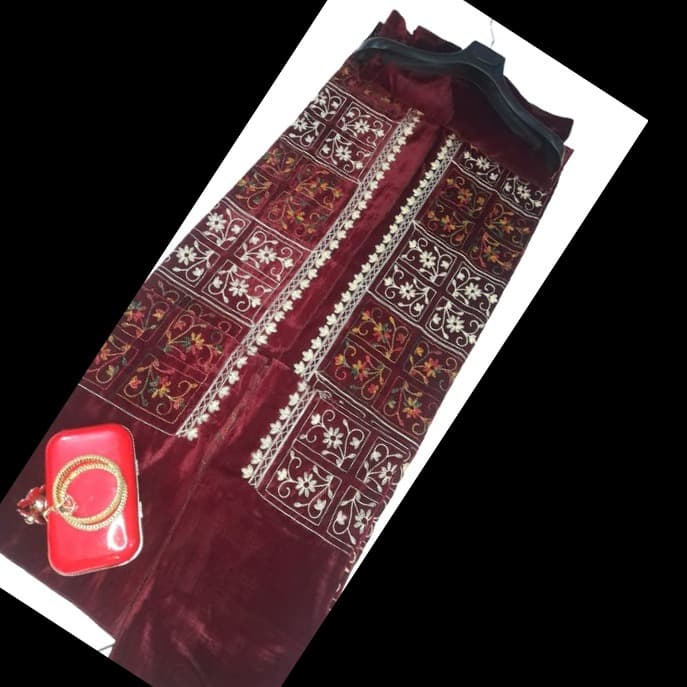 Swati Handmade Black Velvet Embroidered Winter Shawl For Women