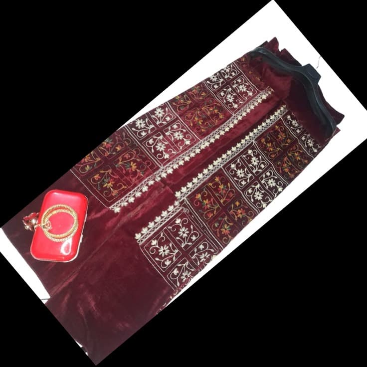 Red Velvet Women Winter Shawl with Embroidery
